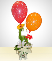 Felicitaciones - Arreglo Feliz Cumpleaos: Flores con Globos