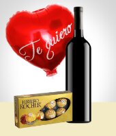 Rosas - Combo Terciopelo: Chocolates + Vino + Globo