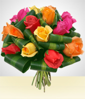 - Bouquet Ensueo: 12 Rosas Multicolores