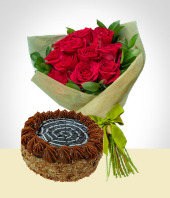 Amor y Romance - Combo Exquisitez: Pastel 12 personas + Bouquet 12 Rosas