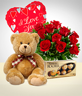 Amor y Romance - Combo Plenitud: 12 Rosas + Peluche + Globo + Rosas