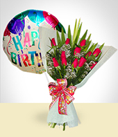 Ms Regalos - Combo de Cumpleaos: Bouquet de 12 Rosas + Globo Feliz Cumpleaos