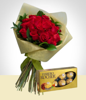 Flores a Guatemala Deseos de Amor: Bouquet de 24 Rosas y Caja de Chocolates